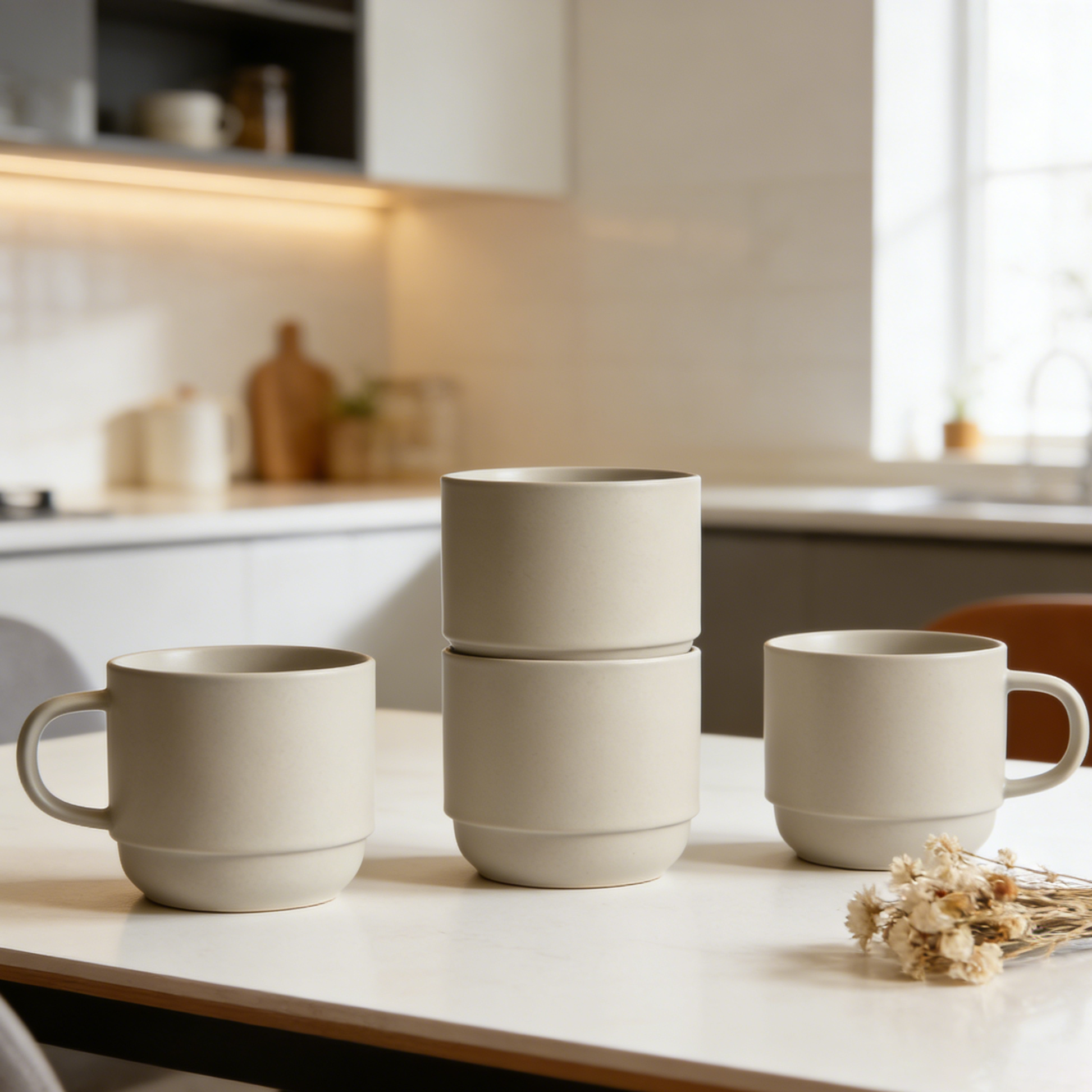 Stackable Ceramic Mug Set