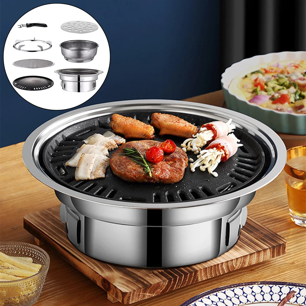 &Korean Charcoal Barbecue Grill Household Korean BBQ Grill Non-stick for Home Kitchen Outdoor Garden Barbecue Stove