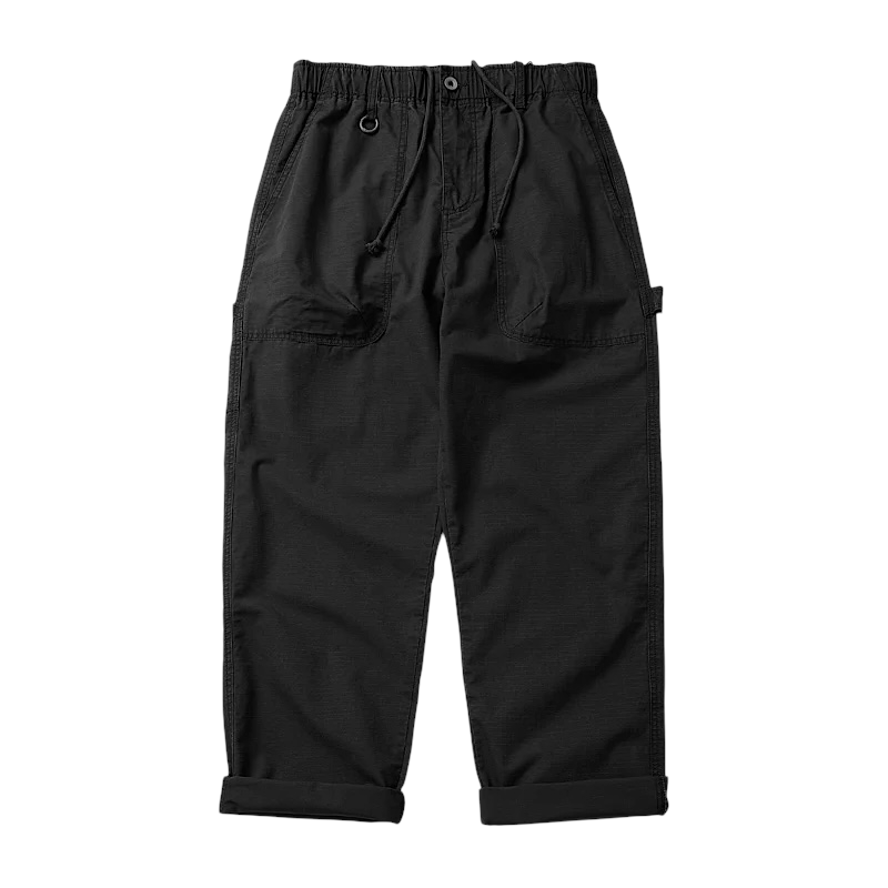 Relaxed elastic waist pants with back cargo pocket