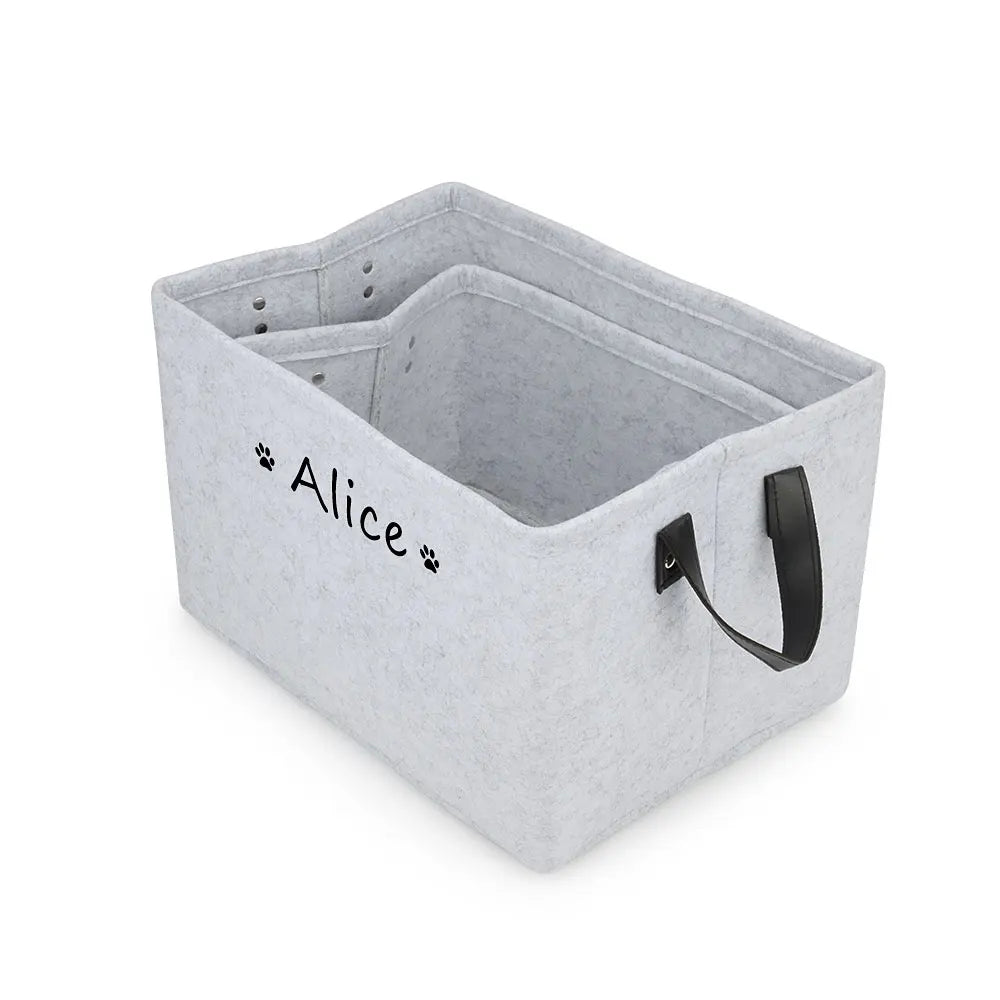 Personalized Pet Toy Storage Basket Felt Cat Dog Toys Storage Box Custom Name Tag Dogs Cloth Home Organize Tool