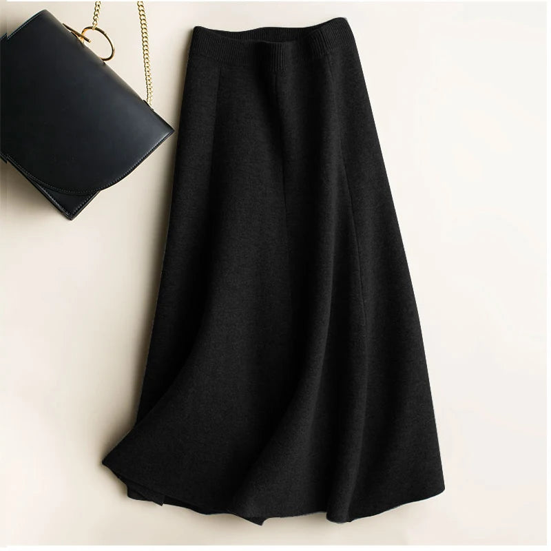 2024 New Cashmere Long Skirt Wool Knit a Word Skirt Female Long Section High Waist solid Color Loose Umbrella Skirt Skirt