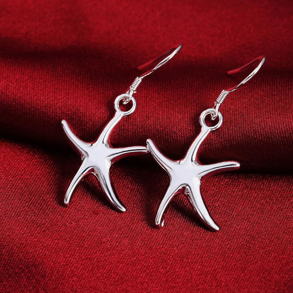 Hot fine 925 Sterling Silver Pretty starfish Earrings for Women Fashion party wedding Holiday gifts classic Popular Jewelry