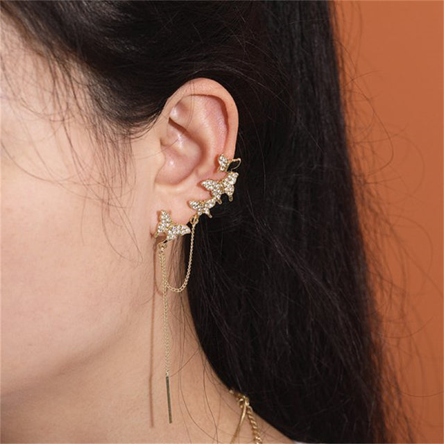 Fashion Butterfly Tassel Drop Earrings For Women Trendy Shiny Moon Star Pearls Dangle Earrings Korean Jewelry Girls Party Gifts