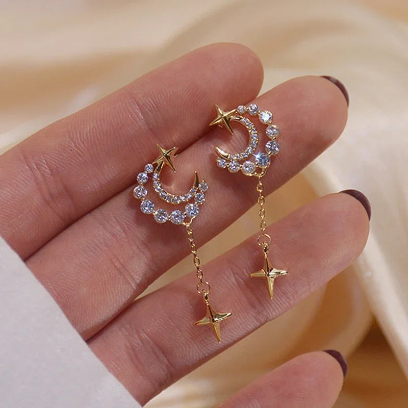 Trendy Stars Moon Earrings for Womens Designer Luxury Temperament Jewelry High Quality S925 Needle Inlaid AAA Zircon Party Gift