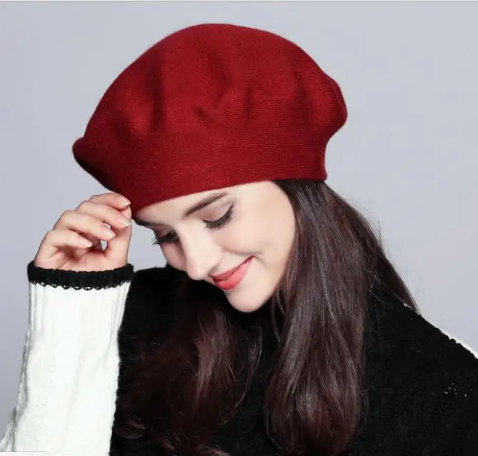 Hat for women big size circumference winter soft cashmere Beret Hat Women retro warm knitting artist hat casual pumpkin hat