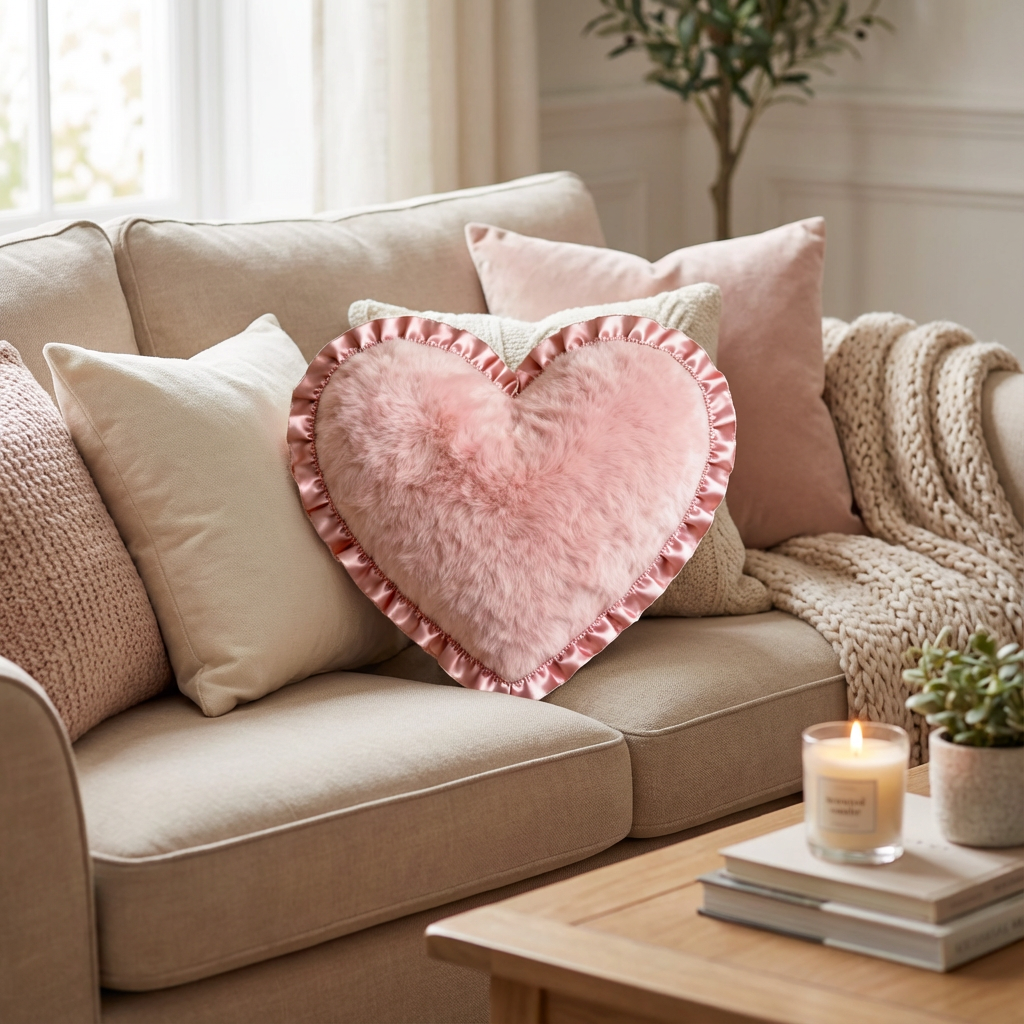 Fluffy Heart-Shaped Plush Pillow