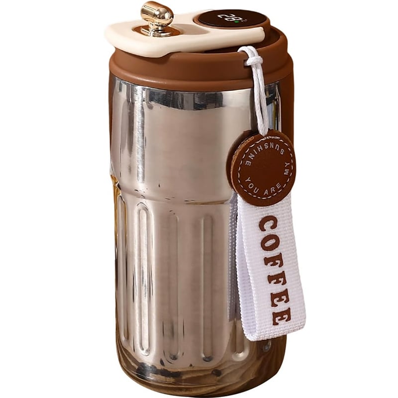450-ml Stainless Steel Insulated Coffee Mug with Temperature Display Lid