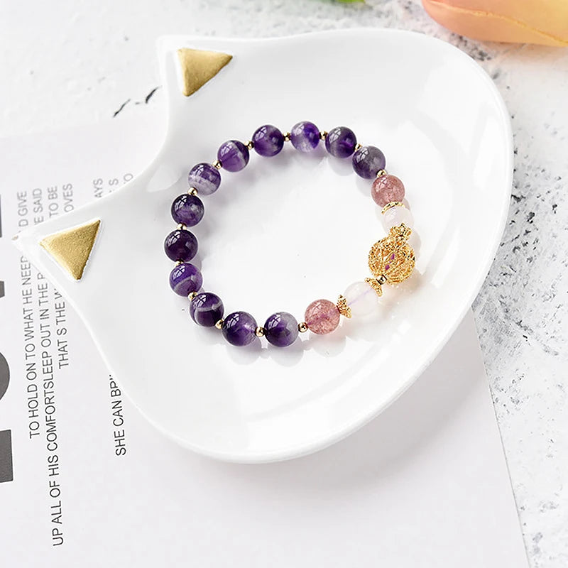 Ruifan Gold Hollowed-out Bead Natrual Amethyst