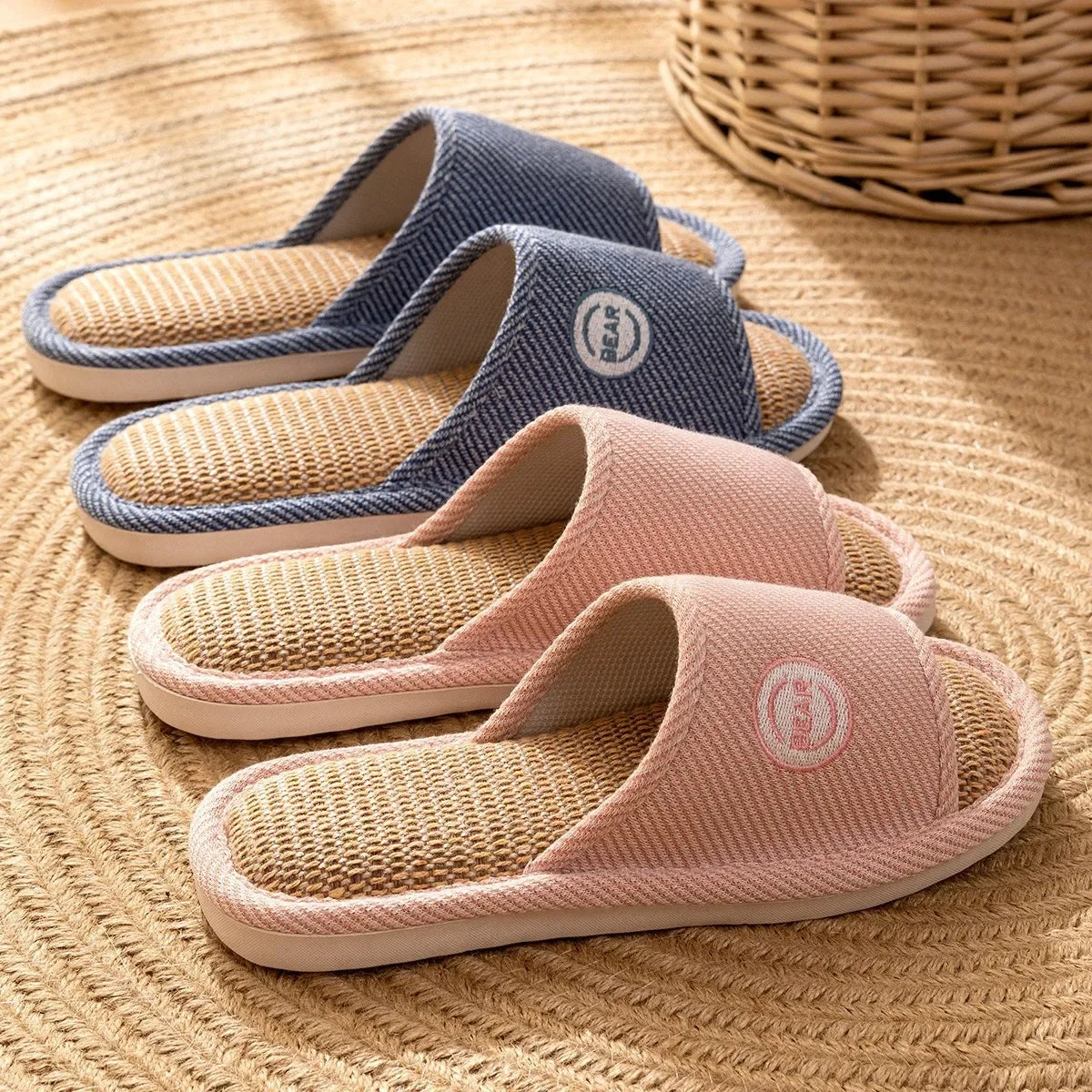 Linen Slippers Women Men Couples Home Non Slip Slides Breathable Shoes Casual House Bedroom Comfortable Cotton Hemp Flats