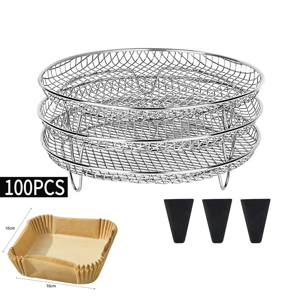 &3-layers Air Fryer Rack Stackable Grid Grilling Rack Stainless Steel Anti-corrosion for Home Kitchen Oven Steamer Cooker Gadgets