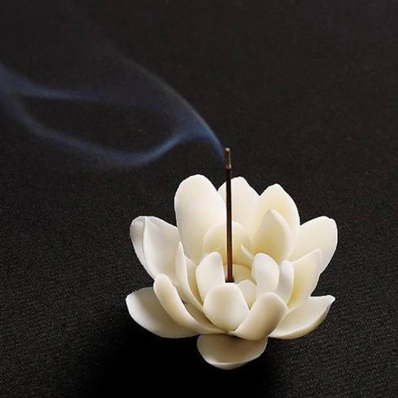 Ceramic White Lotus Incense Burner Home Decor Incense Stick Holder Aromatherapy