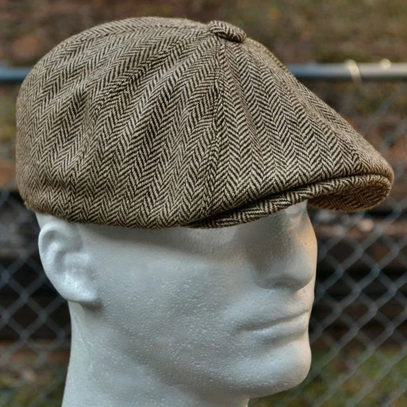 Newsboy Cap Wool Tweed Octagonal Cap For Men Grey Brown Gatsby Hat Berets Hat Cabbies Hat Headpiece Beret Hats