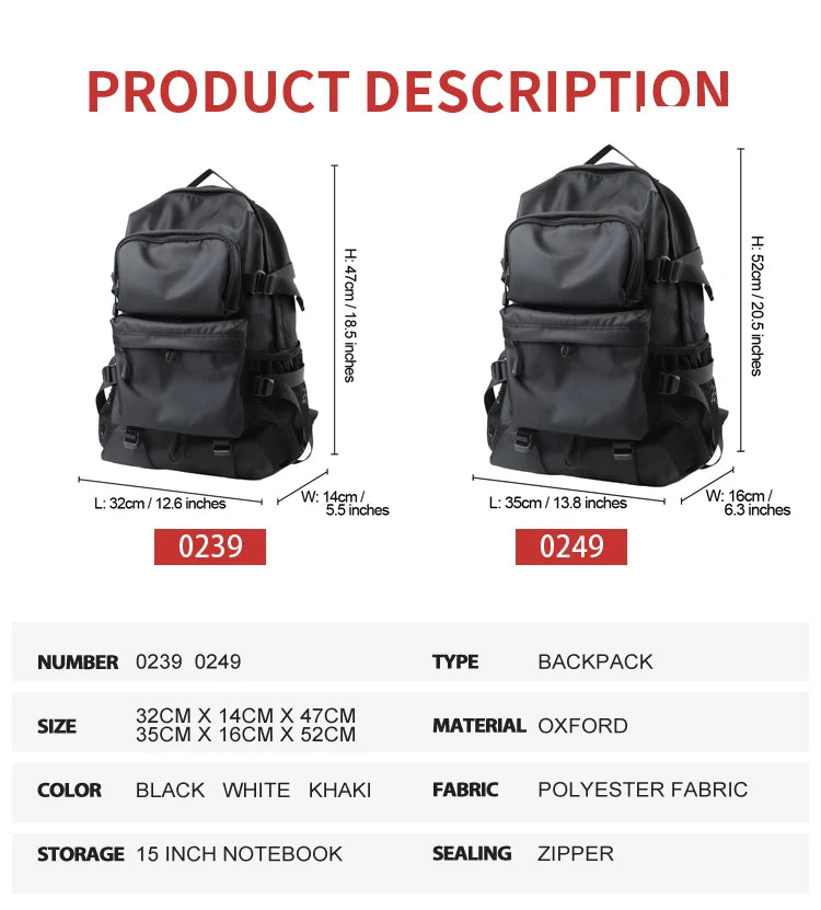 Men Fashion Personalized Travel Backpack Light Weight Large Space 17inch Laptop Bag Teenage Outdoor Waterproof School Bag