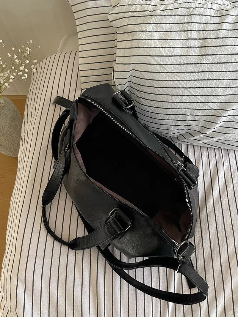 Large Capacity Black Shoulder Bags For Women Large Shopper Bag Solid Color Soft Leather Crossbody Handbag Lady Travel Tote Bag