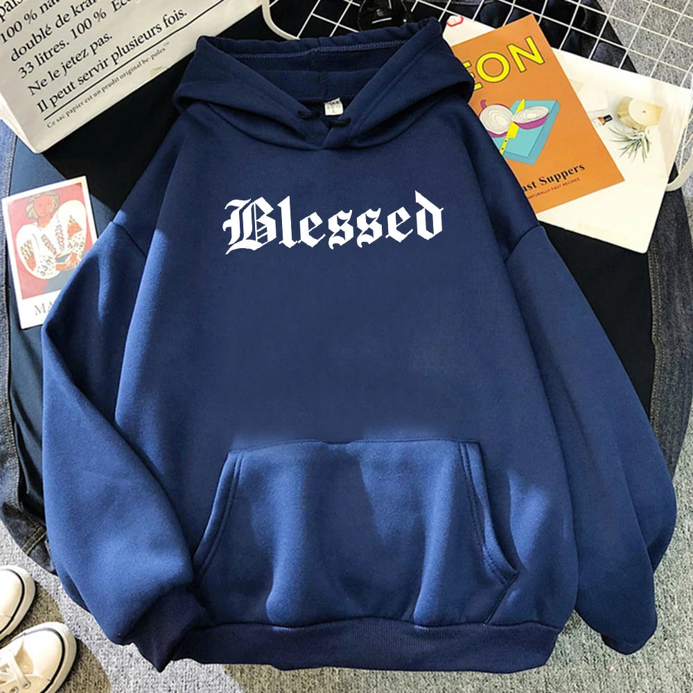 Blessed Creativity Printed Hoodies Women Street Style Hip Hop Hoody Autumn Loose Fleece Clothing Comfortable Pullover Sweatshirt