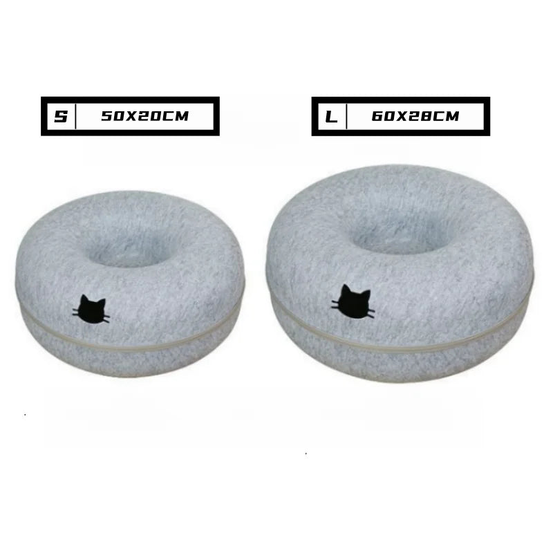 Cute Cartoon Shaped Interactive Toy for Cats House Felt Tunnel Cave Beds Removable Donut with Zipper Nest Basket Kitten Supplies