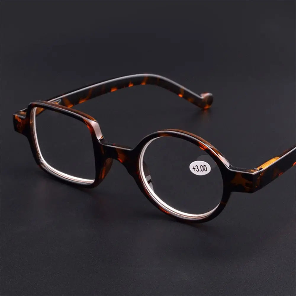 Retro Leopard Asymmetrical Round&Square Reading Glasses Women&Men Presbyopia Glasses Hyperopia Eyeglasses For Elder