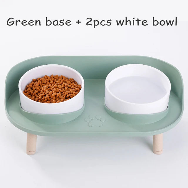 Cat Double Bowls Feeder Adjustable Height Pet Cats Drinker Water Bowl Elevated Feeding Kitten Supplies Food Feeders Dogs Dish