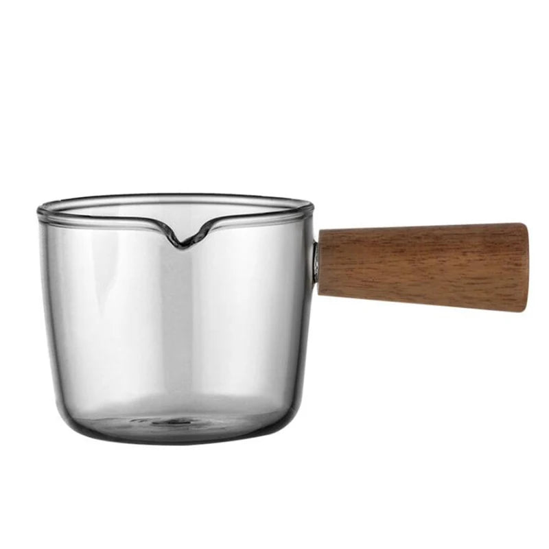 50ml 80ml 100ml Wood Handle Glass Espresso Measuring Cup Double/Single Mouth Milk Jug Coffee Supplies Clear Kitchen Measure Mug