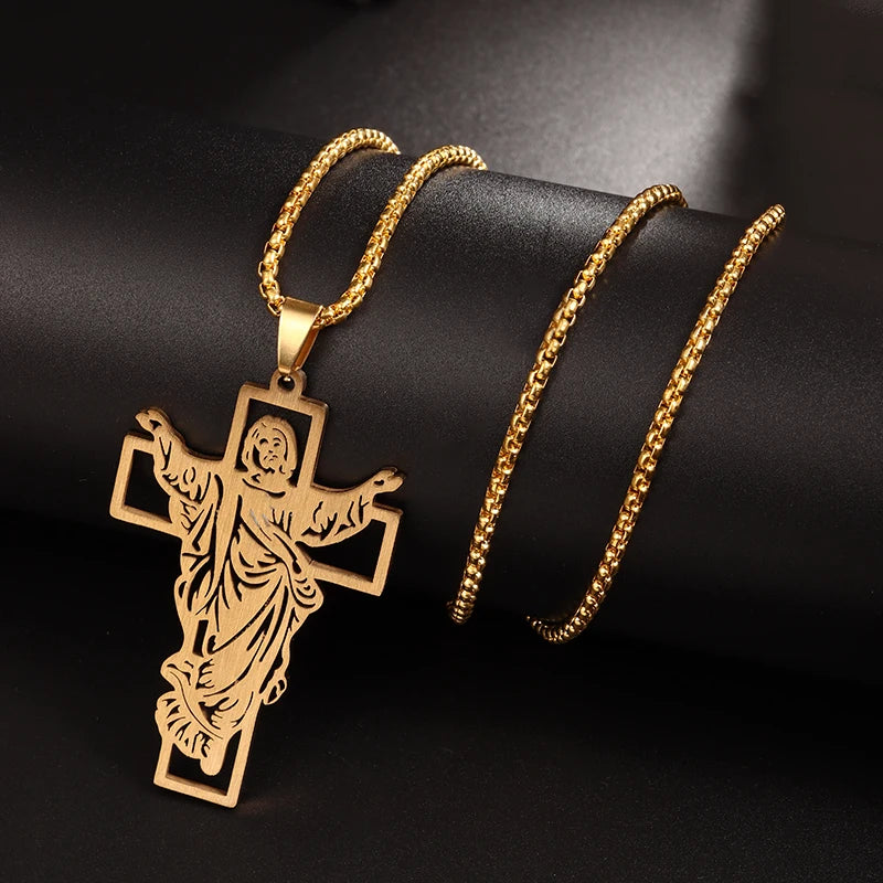 Orthodox Cross Stainless Steel Pendant Christian Eternal Church Inspirational Nika Necklace Men Women Fashion Jewelry Gift