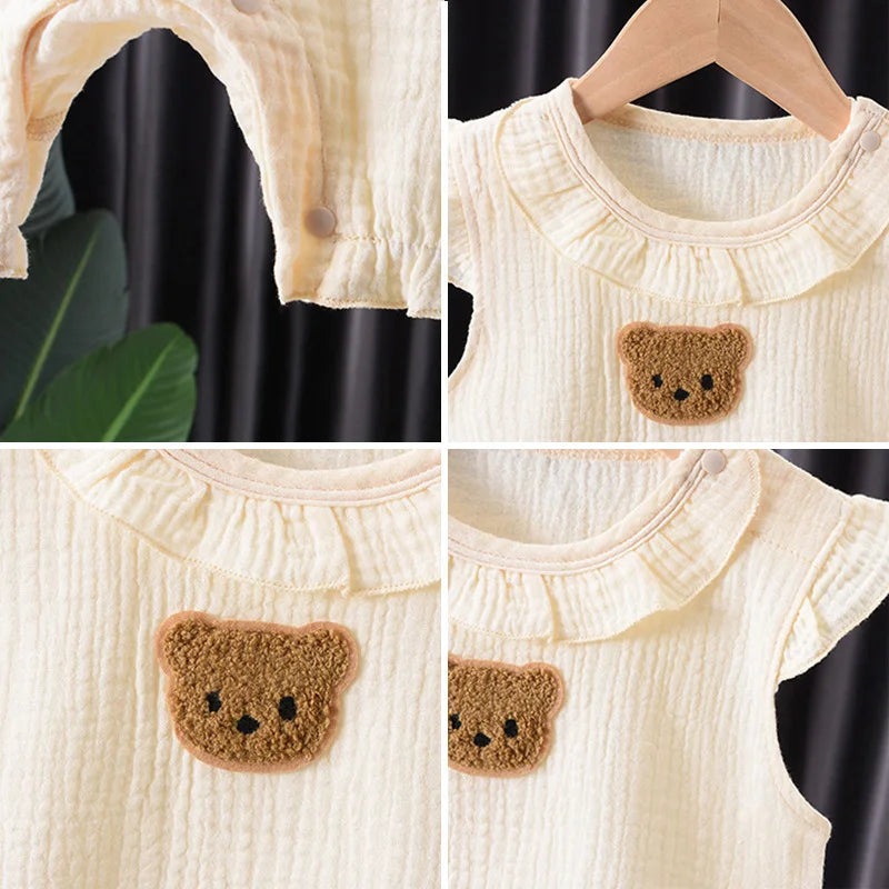 Muslin Summer Baby Romper Hat Set 2Pcs Bear Cotton Newborn Jumpsuit for Boys Girls Clothes Toddler Onesie Infant Outfit Suit