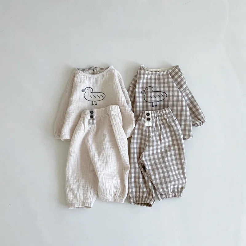 Baby Kids Clothing Set Spring And Autumn Baby Boys Suit Cotton Hemp Top + Pants Girls 2pcs Suit Casual Clothes