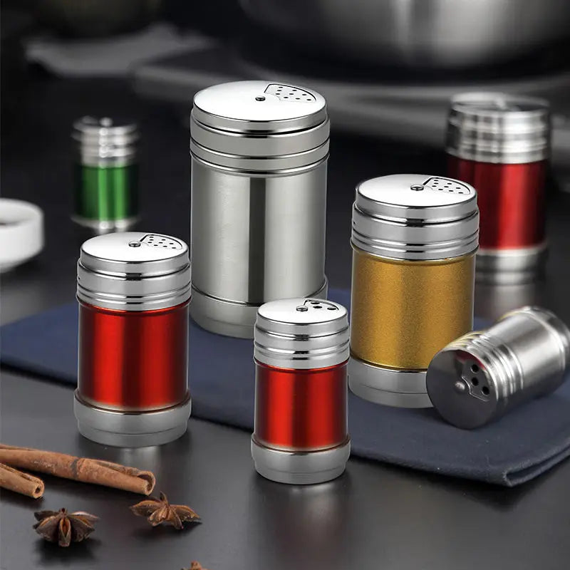 &Stainless Steel Spice Jar Rotating Cover Barbecue Salt Sugar Bottle Shaker Pepper Seasoning Can Home Kitchen Cooking Gadgets