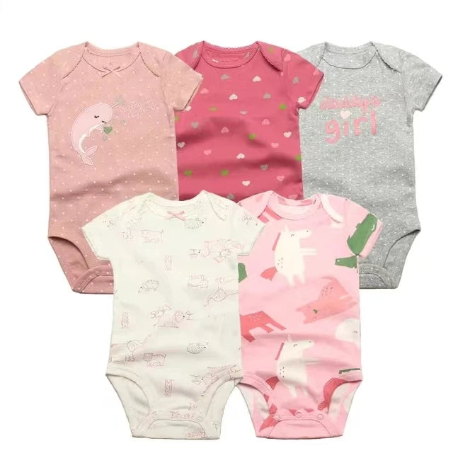 5Pieces Unisex Baby Bodysuits Fashion Body Suits Short Sleeve Newborn Infant Jumpsuit Cartoon Baby Boy Girl Clothes Set Summer
