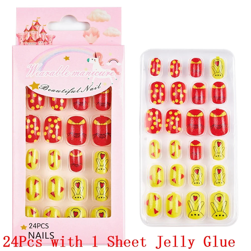 12pcs/Box Children Acrylic Fake Nails Safe Non-Toxic Adhesive Fake Nail DIY Artificial Fingernails for Girls Children's Day Gift