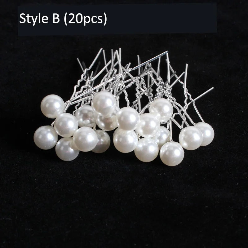 20pcs Women Flower Hairpin Stick Wedding Bridal Crystal Pearl Hairpin U Shaped Hair Clip Barrettes Hair Accessories Wholesale