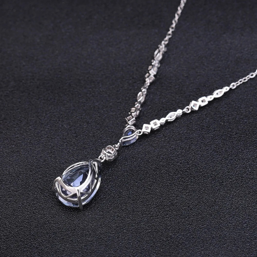 GEM'S BALLET 925 Sterling Silver Jewelry 10.68C Natural  Blue Mystic Quartz Pendant Water Drop Necklace for Women Wedding