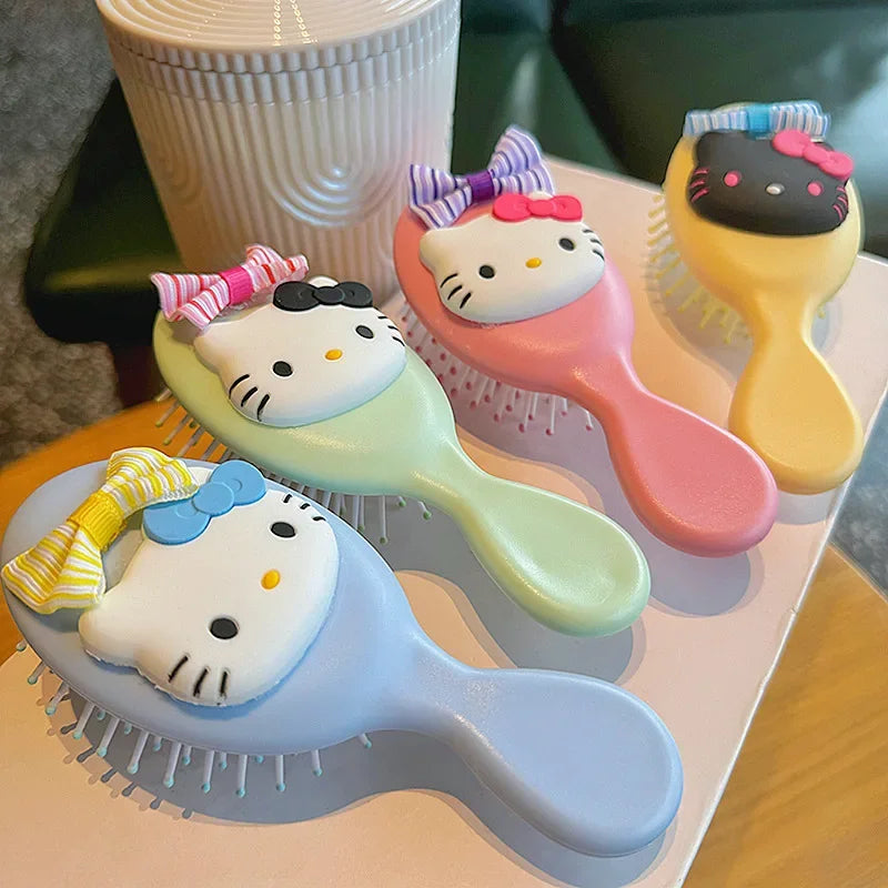 Kawaii Hello Kitty Mini Comb Anime Sanrio Girls Pocket Massager Anti Static Air Cushion Portable Hair Brushes Accessories Gifts