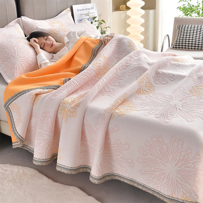 Blanket Jacquard Bedspread Skin-friendly Towel Blankets Simple Style Plaid Single/Queen Air Conditioning Blanket