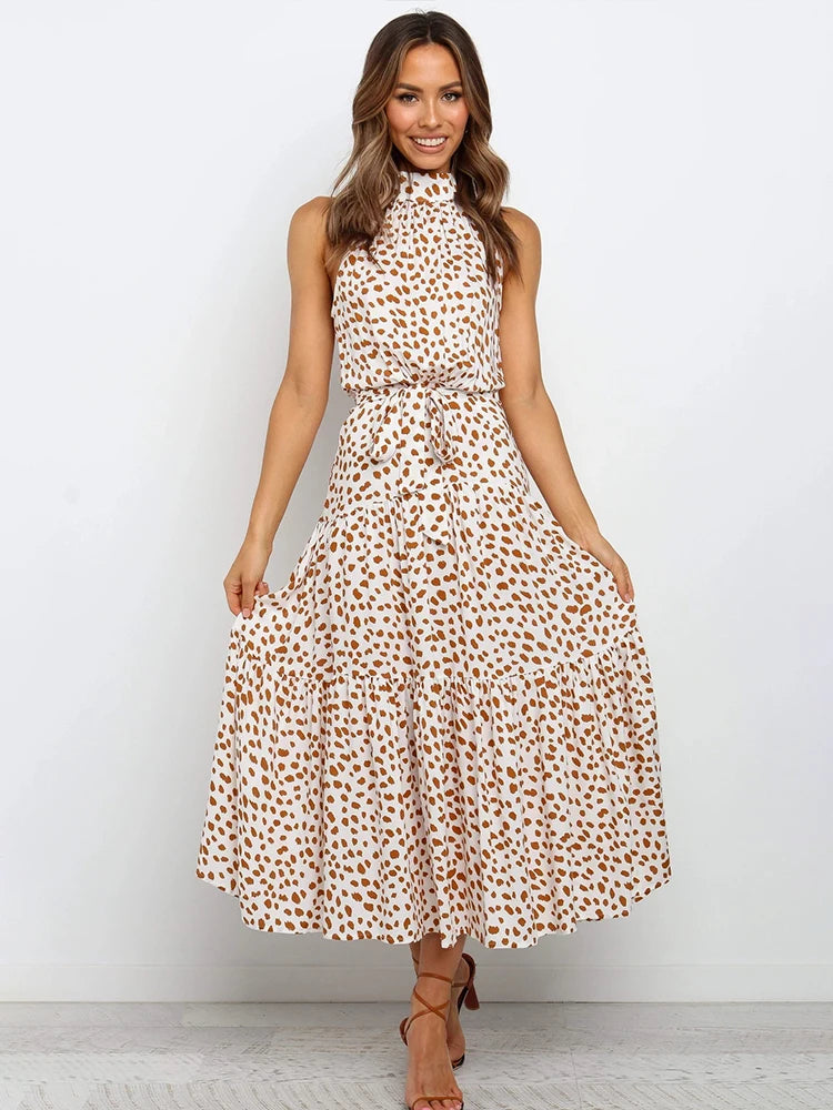 Summer Long Dress Polka Dot Casual Dresses Black Sexy Halter Strapless New 2025 Yellow Sundress Vacation Clothes For Women