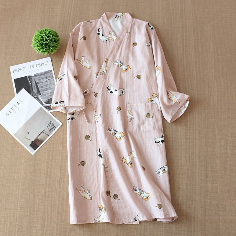 pajamas summer new 100% cotton gauze pajamas nightgown ladies SPA yukata homewear long pajamas women