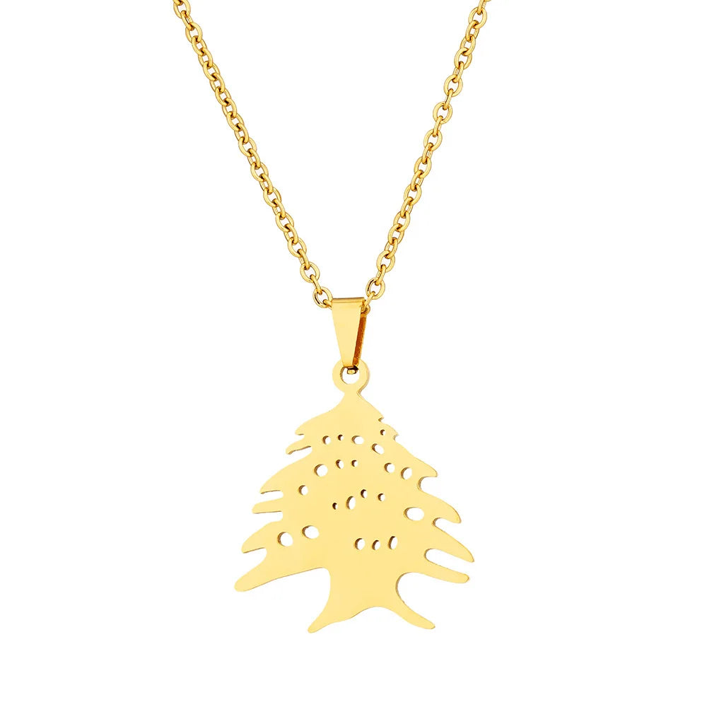 Lebanon Map Cedar Tree Flag Pendant Necklace Stainless Steel Gold/Steel Color Men Women Ethnic Jewelry Gifts