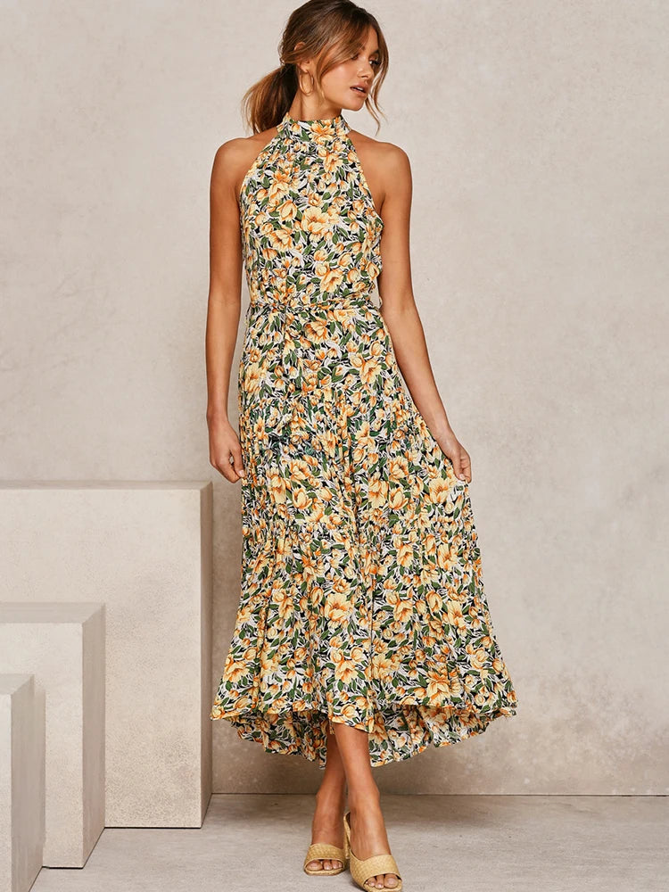 Summer Long Dress Polka Dot Casual Dresses Black Sexy Halter Strapless New 2025 Yellow Sundress Vacation Clothes For Women