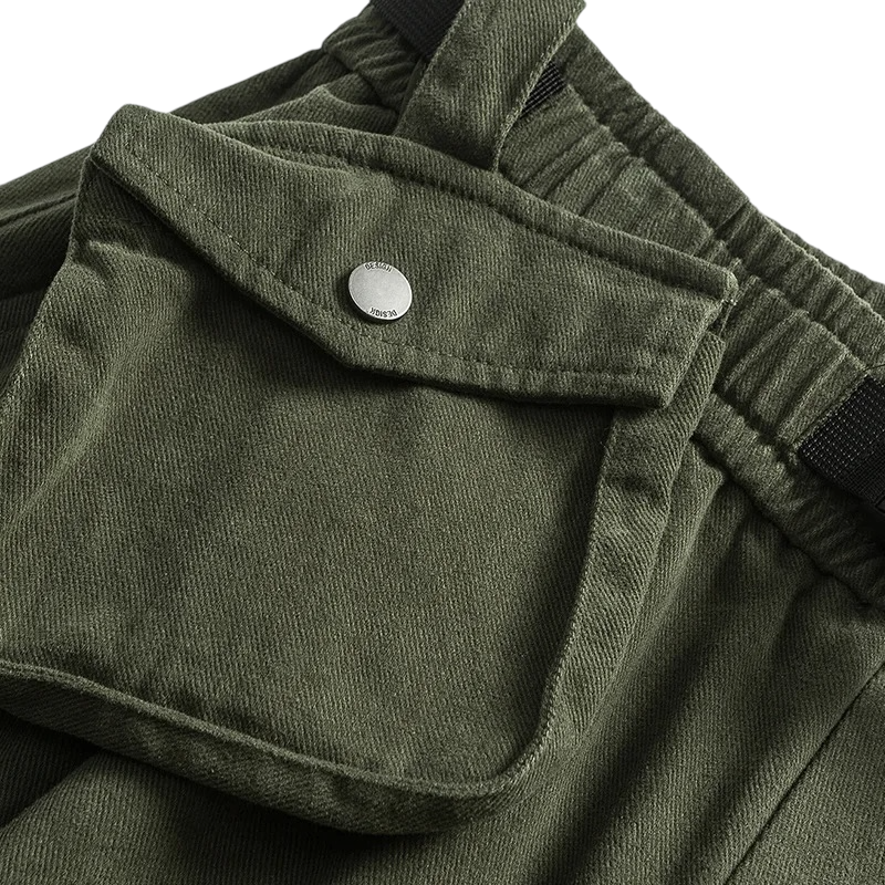 Web belt elastic waist pant with detachable pocket