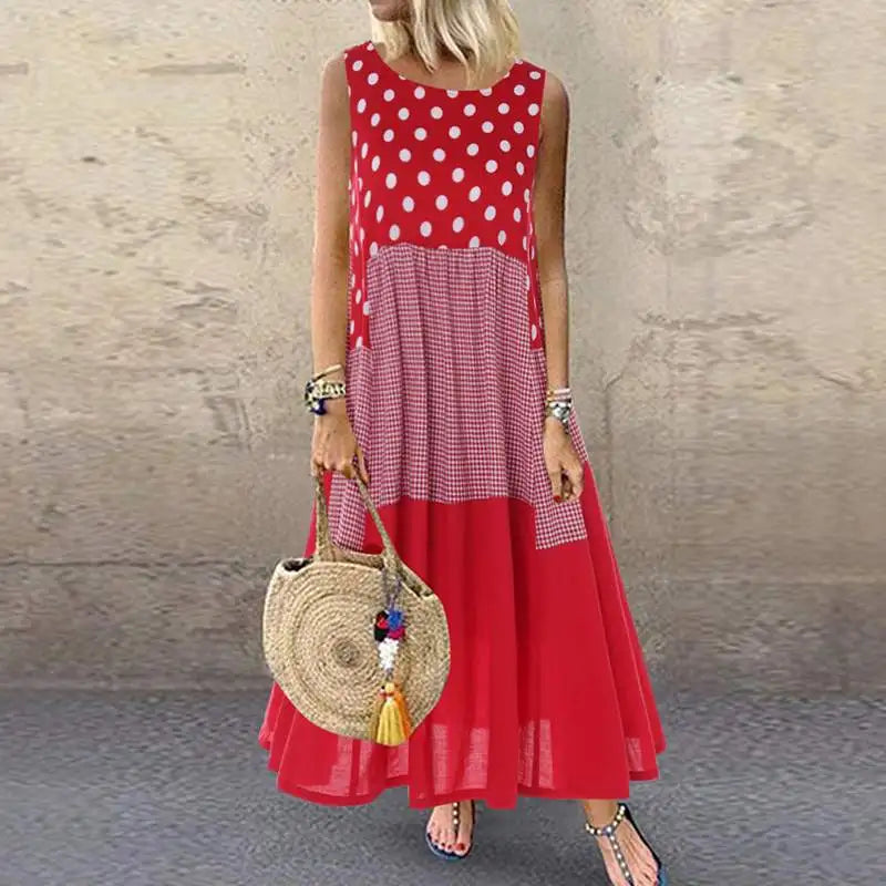 Women's Bohemian Ruffle Sundress 2025 Summer Sleeveless Floral Printed Maxi Long Dress Casual Loose Party