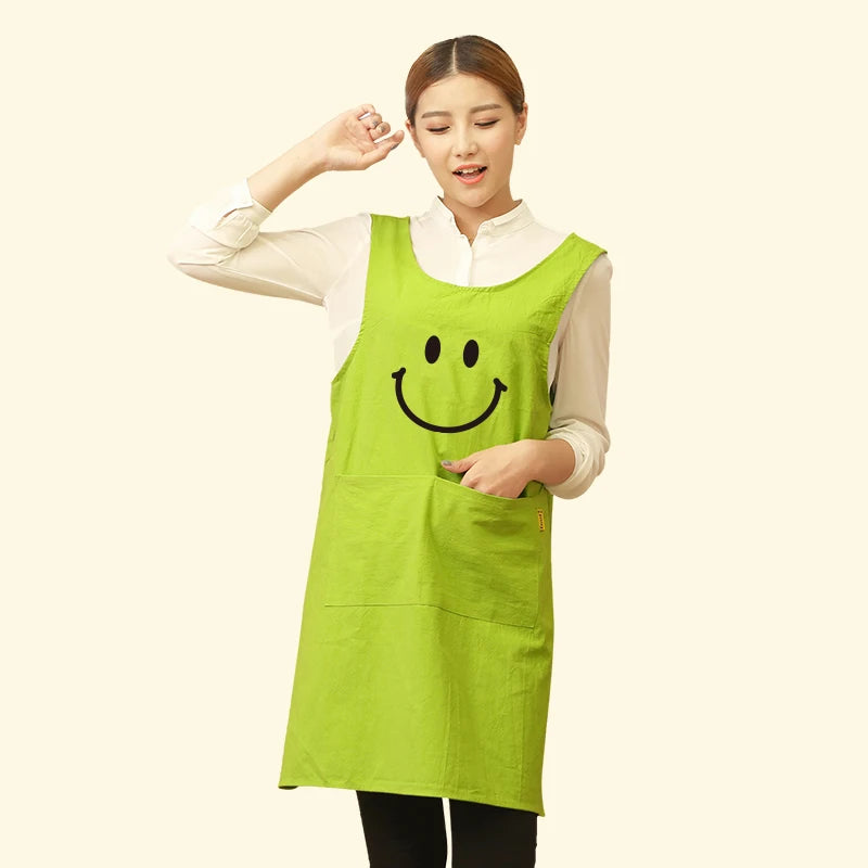 &Cute Funny Japanese-style Apron Work Clothes Home Kitchen Cooking Breathable Cotton Waist Pinafore Women Apron