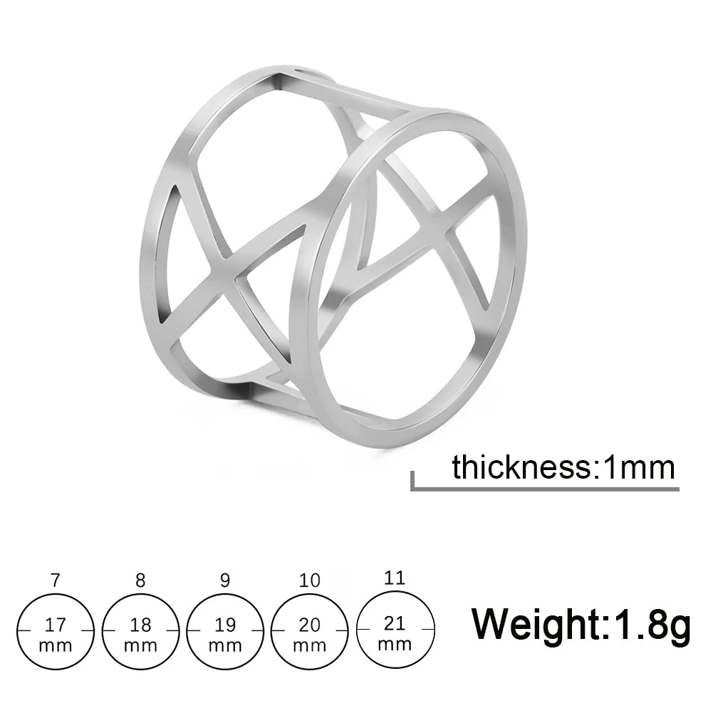 Skyrim Hollow Crosscut Ring Women Stainless Steel Gold Color Simple Geometric Finger Rings Punk Jewelry Gift for Lover Mother