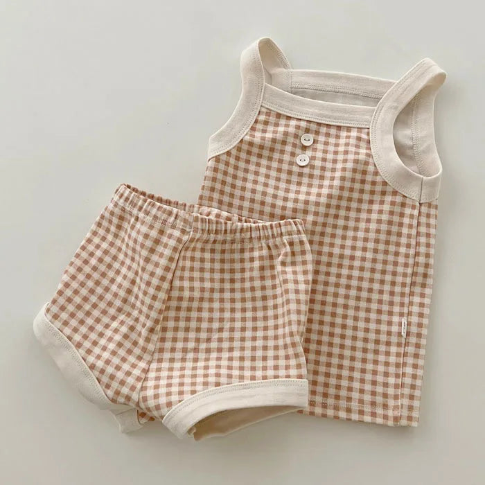 Boy Girl Summer Thin Cotton Vest + Shorts 2pcs Suit