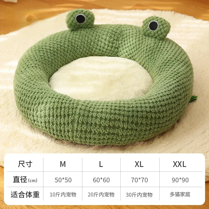 Plush Warm Green Cat Dog Beds Nesting Basket Frog Shape Cartoon Cat Kennel Beds Pet Accessories