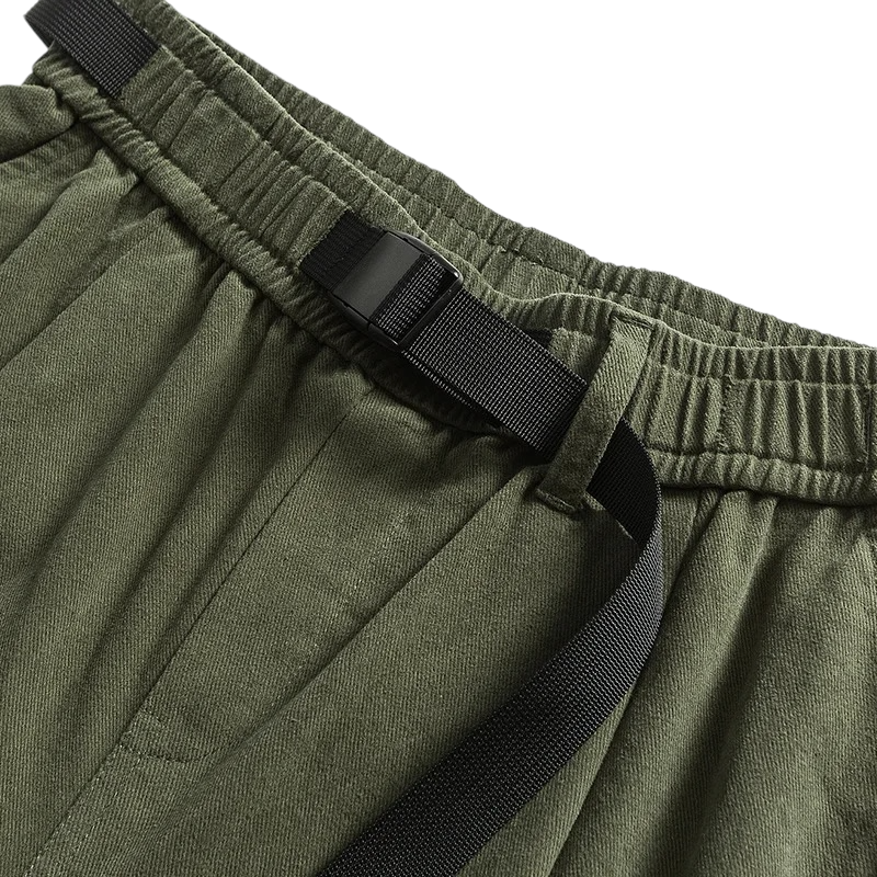 Web belt elastic waist pant with detachable pocket