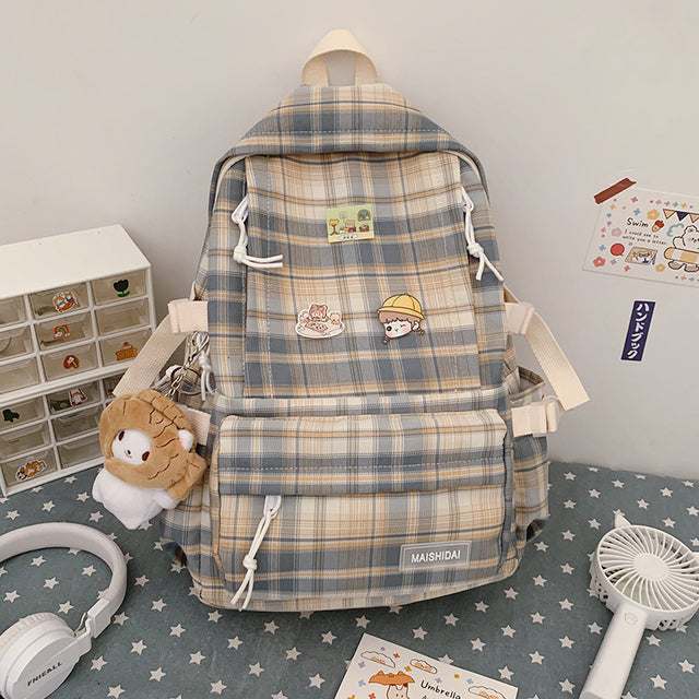 Japanese Plaid Backpack New Korean Large capacity Students schoolbag Campus Stripe Style Fashionable girl Travel bag Waterproof