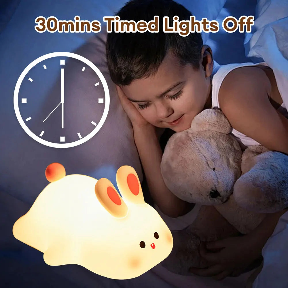 Touch Sensor Rabbit Night Light Dimmable Bedside Light Rechargeable Pat Light Table Lamp Baby Sleep Light with Timing Function