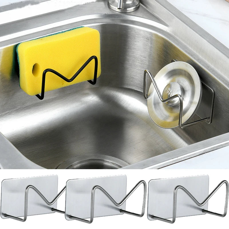 1pcs M Shape Sink Caddy Rack Self Adhesive Sponges Pad Holder Multi-use Kitchen Sponges Scissor Chopping Board Holder Large Size