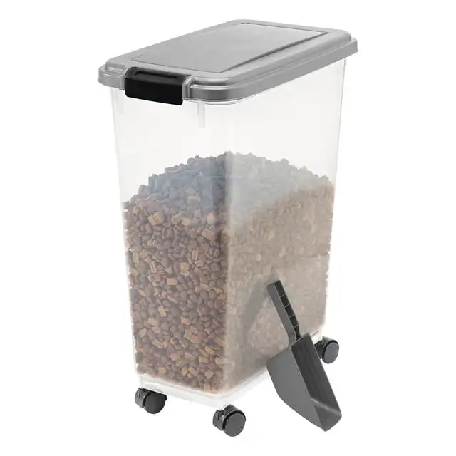 Airtight Pet Food Container with Scoop for Dog and Cat Food, Clear Dark Gray