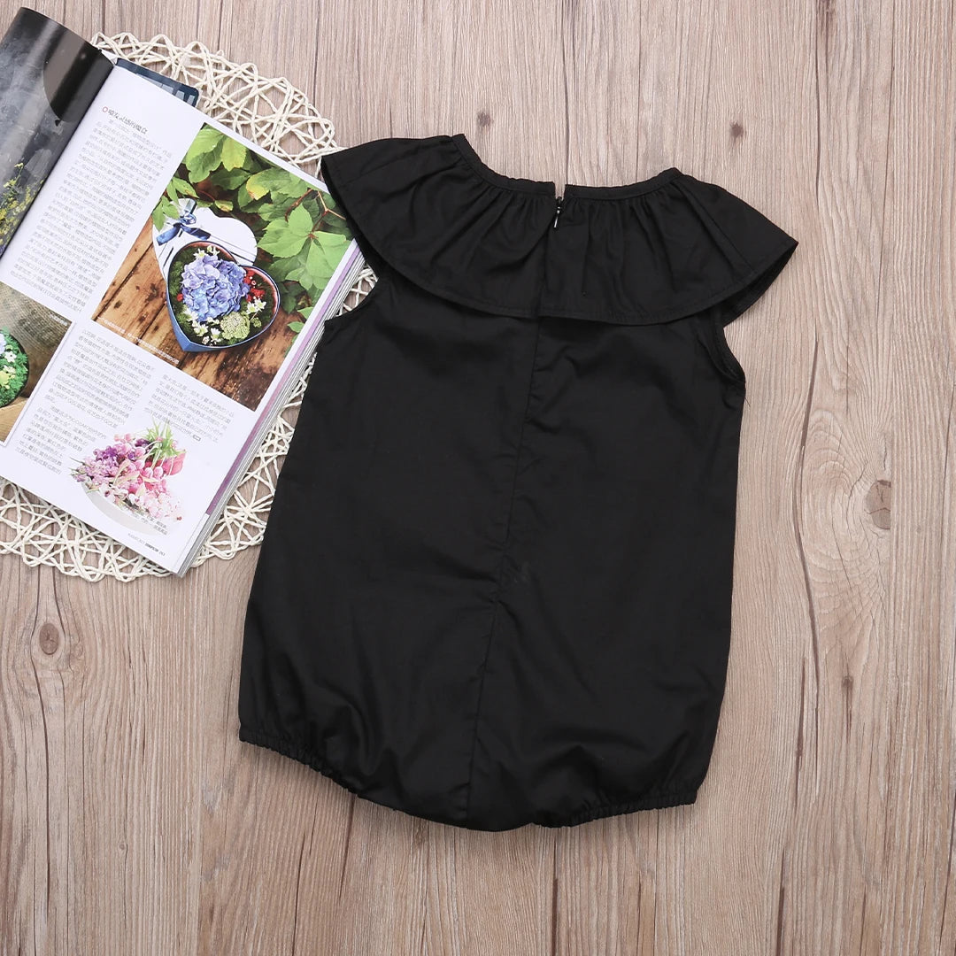 0-5Y Summer Causal Pretty Infant Kids Baby Girls Romper Short Sleeve Solid Black Cotton Jumpsuits Romper Girls Clothes