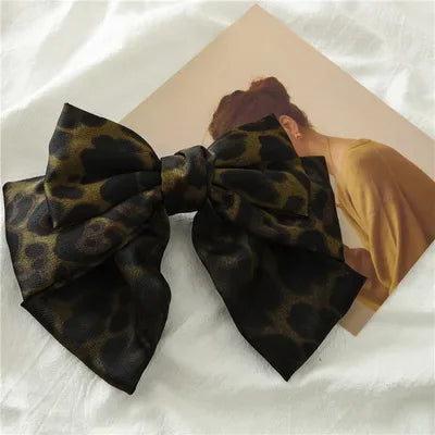 New Fashion Leopard Big Bow Fabric Hairpin Spring Clip Barrettes Women Girls Hair Accessories Headdress